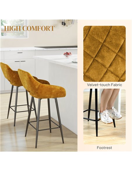 HOMCOM Set of Two Velvet-Feel Bar Stools - Brown 835-756V70BN - pic 96360 | FastDaddyshop