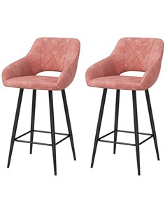HOMCOM Set of Two Velvet-Feel Bar Stools - Pink 835-756V70PK