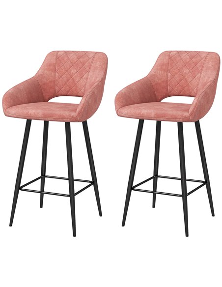HOMCOM Set of Two Velvet-Feel Bar Stools - Pink 835-756V70PK - pic 96365 | FastDaddyshop