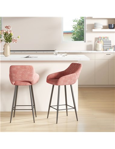 HOMCOM Set of Two Velvet-Feel Bar Stools - Pink 835-756V70PK