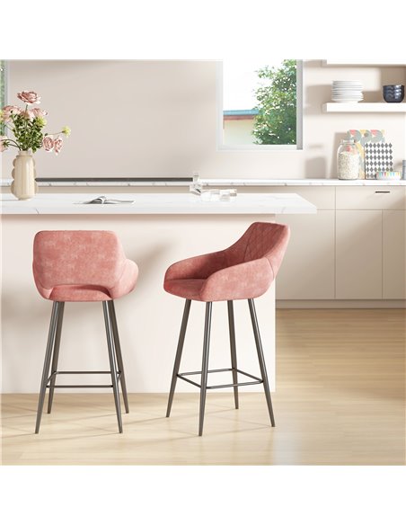 HOMCOM Set of Two Velvet-Feel Bar Stools - Pink 835-756V70PK - pic 96366 | FastDaddyshop