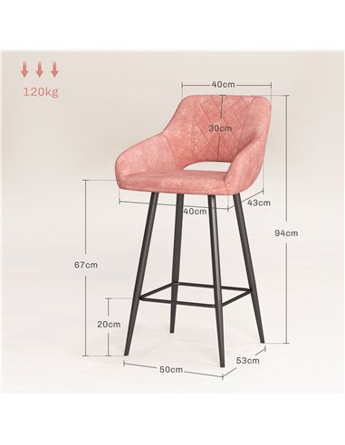 HOMCOM Set of Two Velvet-Feel Bar Stools - Pink 835-756V70PK