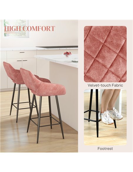 HOMCOM Set of Two Velvet-Feel Bar Stools - Pink 835-756V70PK - pic 96369 | FastDaddyshop