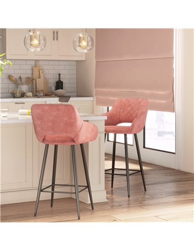 HOMCOM Set of Two Velvet-Feel Bar Stools - Pink 835-756V70PK