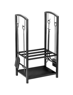 HOMCOM Firewood Log Rack Holder Wood Lumber Storage with Hooks 4 Tools-Black 820-143