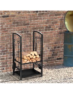 HOMCOM Firewood Log Rack Holder Wood Lumber Storage with Hooks 4 Tools-Black 820-143 2