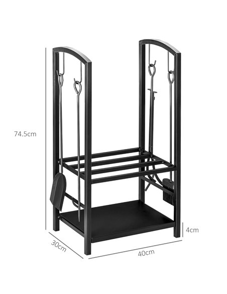 HOMCOM Firewood Log Rack Holder Wood Lumber Storage with Hooks 4 Tools-Black 820-143 - pic 96430 | FastDaddyshop