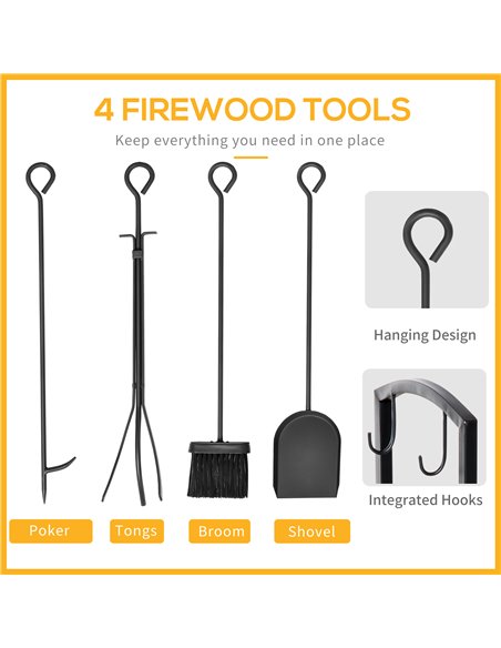 HOMCOM Firewood Log Rack Holder Wood Lumber Storage with Hooks 4 Tools-Black 820-143 - pic 96432 | FastDaddyshop