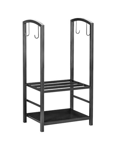 HOMCOM Firewood Log Rack Holder Wood Lumber Storage with Hooks 4 Tools-Black 820-143