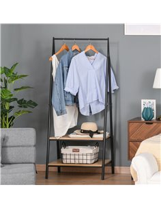 HOMCOM Garment Rack: Freestanding Metal Rail with 2-Tier Shelves, Bedroom & Entryway Storage, Black 850-096 2