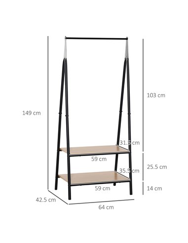 HOMCOM Garment Rack: Freestanding Metal Rail with 2-Tier Shelves, Bedroom & Entryway Storage, Black 850-096