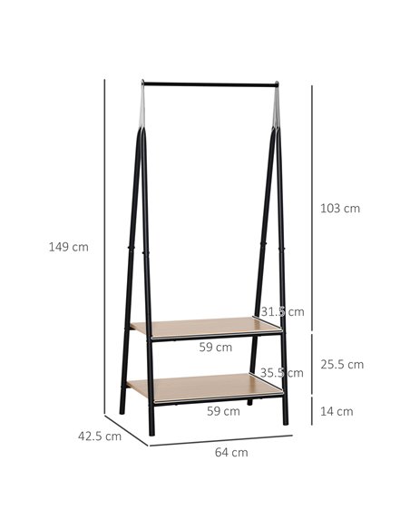 HOMCOM Garment Rack: Freestanding Metal Rail with 2-Tier Shelves, Bedroom & Entryway Storage, Black 850-096 - pic 96448 | FastDaddyshop