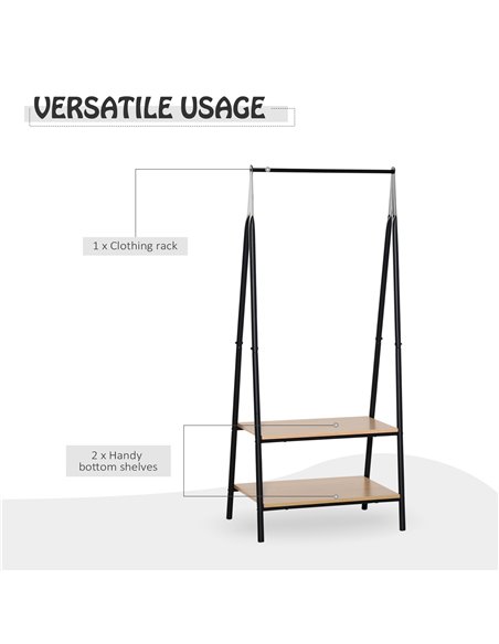 HOMCOM Garment Rack: Freestanding Metal Rail with 2-Tier Shelves, Bedroom & Entryway Storage, Black 850-096 - pic 96449 | FastDaddyshop