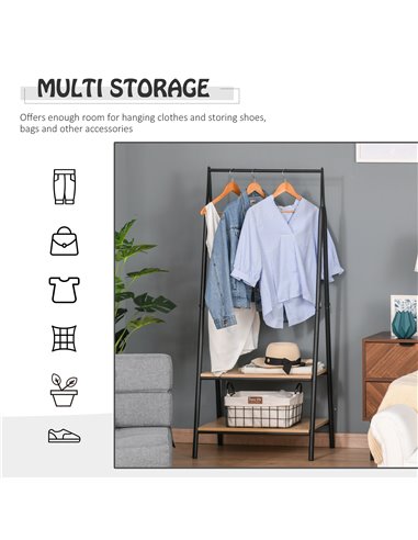 HOMCOM Garment Rack: Freestanding Metal Rail with 2-Tier Shelves, Bedroom & Entryway Storage, Black 850-096