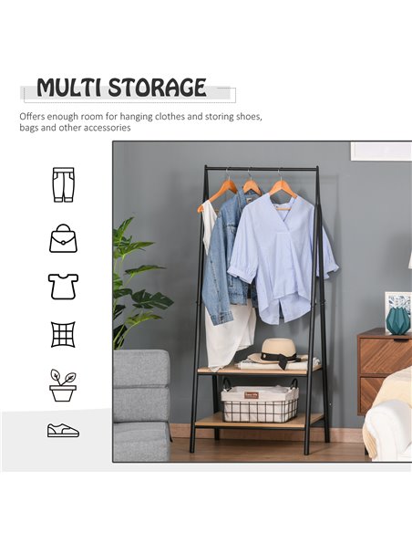 HOMCOM Garment Rack: Freestanding Metal Rail with 2-Tier Shelves, Bedroom & Entryway Storage, Black 850-096 - pic 96450 | FastDaddyshop