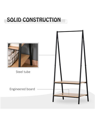 HOMCOM Garment Rack: Freestanding Metal Rail with 2-Tier Shelves, Bedroom & Entryway Storage, Black 850-096