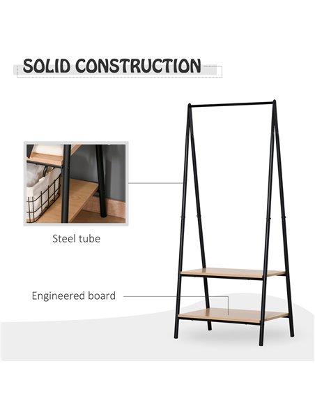 HOMCOM Garment Rack: Freestanding Metal Rail with 2-Tier Shelves, Bedroom & Entryway Storage, Black 850-096 - pic 96451 | FastDaddyshop