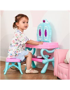 Homcom 32 PCS 2 In 1 Musical Piano Kids Dressing Table Set with Beauty Kit, for 3-6 Years Old, Pink+Blue 2