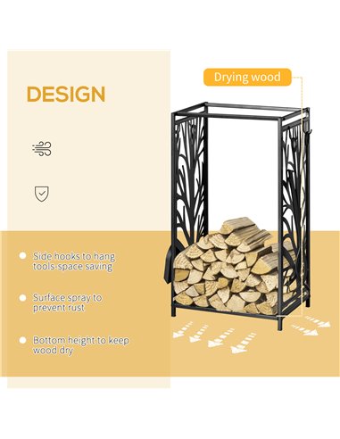HOMCOM Heavy Duty Firewood Wood Log Rack Fireplace Wood Stacker Storage w/ 4 Tools, Black 842-160