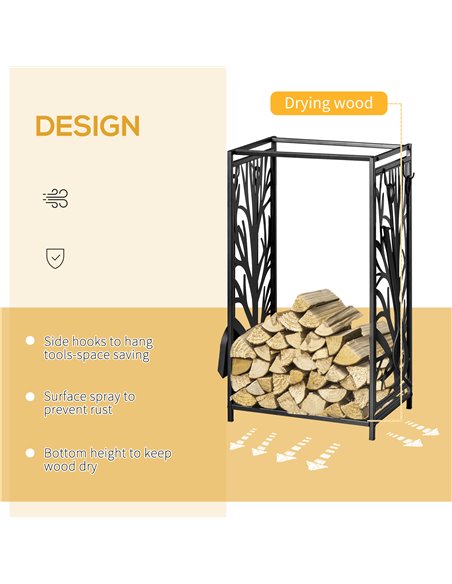 HOMCOM Heavy Duty Firewood Wood Log Rack Fireplace Wood Stacker Storage w/ 4 Tools, Black 842-160 - pic 96495 | FastDaddyshop