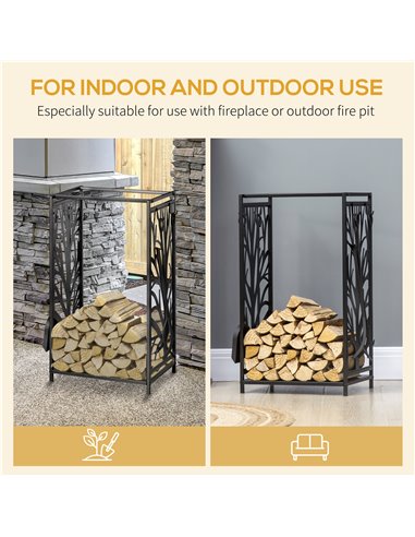 HOMCOM Heavy Duty Firewood Wood Log Rack Fireplace Wood Stacker Storage w/ 4 Tools, Black 842-160