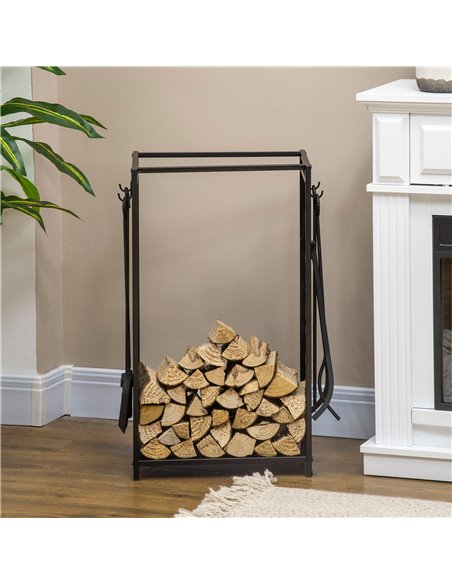 HOMCOM Heavy Duty Firewood Wood Log Rack Fireplace Wood Stacker Storage w/ 4 Tools, Black 842-160 - pic 96497 | FastDaddyshop