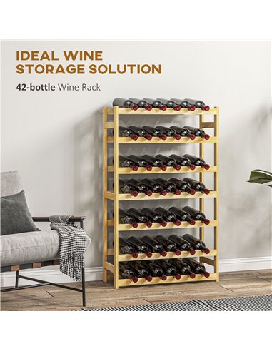 HOMCOM 42-Bottle Wooden Wine Rack - Natural Finish 801-358V00ND