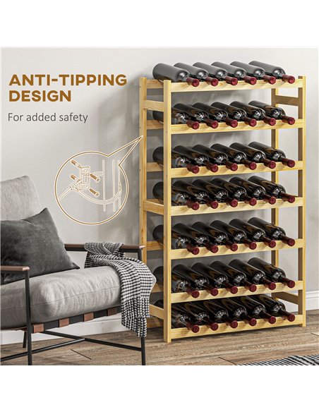 HOMCOM 42-Bottle Wooden Wine Rack - Natural Finish 801-358V00ND - pic 96532 | FastDaddyshop