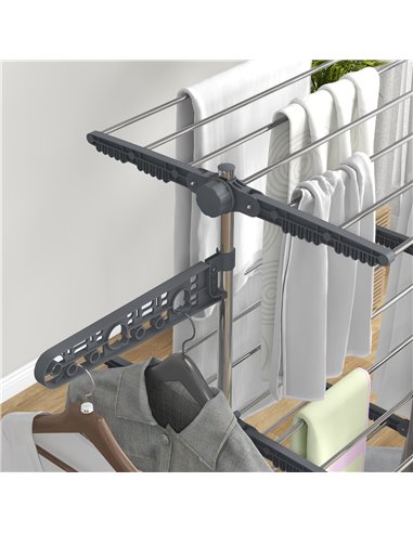 HOMCOM 3-Tier Clothes Airer, Foldable Clothes Drying Rack, Stainless Steel Indoor/Outdoor Clothes Dryer with Wheels & Wings, 142