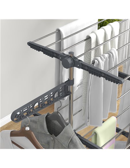 HOMCOM 3-Tier Clothes Airer, Foldable Clothes Drying Rack, Stainless Steel Indoor/Outdoor Clothes Dryer with Wheels & Wings, 142 - pic 96561 | FastDaddyshop