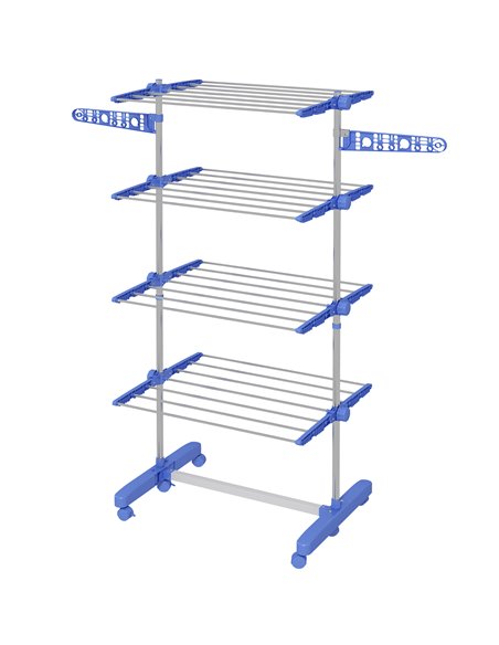 HOMCOM 4-Tier Clothes Airer, Foldable Clothes Drying Rack, Stainless Steel Indoor & Outdoor Clothes Dryer w/ Wheels & Wings, Eas - pic 96563 | FastDaddyshop