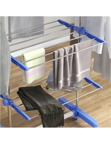 HOMCOM 4-Tier Clothes Airer, Foldable Clothes Drying Rack, Stainless Steel Indoor & Outdoor Clothes Dryer w/ Wheels & Wings, Eas