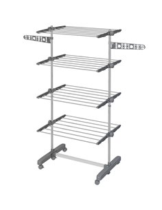 HOMCOM 4-Tier Clothes Airer, Foldable Clothes Drying Rack, Stainless Steel Clothes Dryer with Wheels & Wings, Easy Assembly 850-
