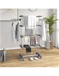 HOMCOM 4-Tier Clothes Airer, Foldable Clothes Drying Rack, Stainless Steel Clothes Dryer with Wheels & Wings, Easy Assembly 850- 2