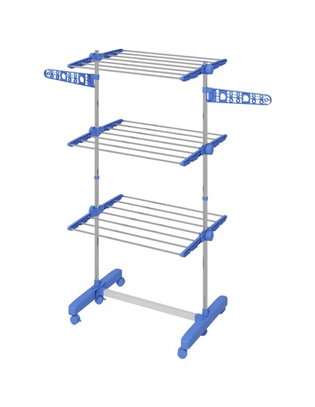 HOMCOM 3-Tier Clothes Airer, Foldable Clothes Drying Rack, Stainless Steel Indoor & Outdoor Clothes Dryer w/ Wheels & Wings, Eas - pic 96581 | FastDaddyshop