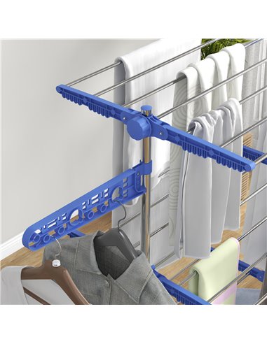 HOMCOM 3-Tier Clothes Airer, Foldable Clothes Drying Rack, Stainless Steel Indoor & Outdoor Clothes Dryer w/ Wheels & Wings, Eas