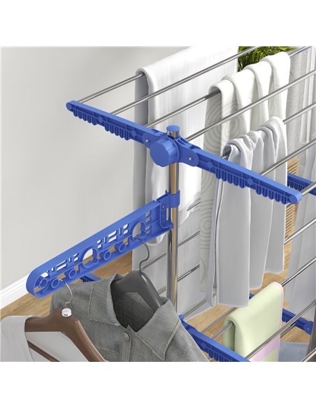 HOMCOM 3-Tier Clothes Airer, Foldable Clothes Drying Rack, Stainless Steel Indoor & Outdoor Clothes Dryer w/ Wheels & Wings, Eas - pic 96588 | FastDaddyshop