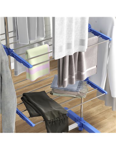 HOMCOM 3-Tier Clothes Airer, Foldable Clothes Drying Rack, Stainless Steel Indoor & Outdoor Clothes Dryer w/ Wheels & Wings, Eas