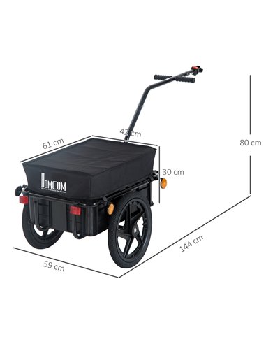 HOMCOM Bicycle Trailer Cargo Jogger Luggage Storage Stroller with Towing Bar - Black B71-005