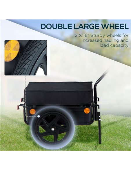 HOMCOM Bicycle Trailer Cargo Jogger Luggage Storage Stroller with Towing Bar - Black B71-005 - pic 96595 | FastDaddyshop