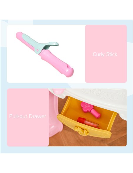 HOMCOM 20 PCS Kids Dressing Table Set, Children Vanity Make Up Desk, Musical Pretend Toy, with Beauty Kit, Mirror, Stool, for 3- - pic 9660 | FastDaddyshop