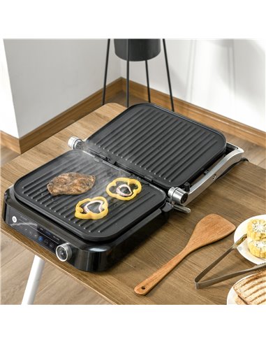 HOMCOM Health Grill & Panini Press, 2100W Electric Non-stick Grill with 180° Flat Open, Drip Tray, Removable Plate, Spatula and 