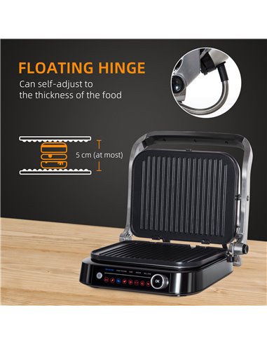 HOMCOM Health Grill & Panini Press, 2100W Electric Non-stick Grill with 180° Flat Open, Drip Tray, Removable Plate, Spatula and 