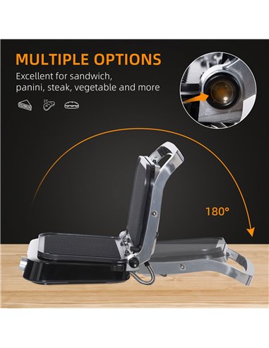 HOMCOM Health Grill & Panini Press, 2100W Electric Non-stick Grill with 180° Flat Open, Drip Tray, Removable Plate, Spatula and 