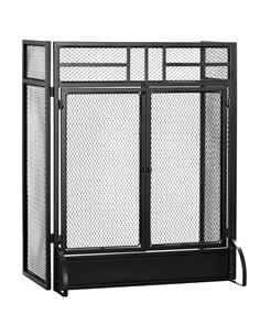 HOMCOM 3-Panel Folding Fireplace Screen with Door, Freestanding Spark Guard, Metal Mesh Fireguard, Black 820-237