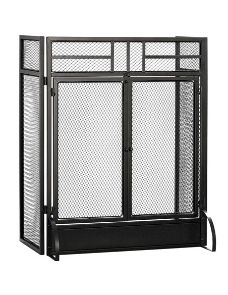 HOMCOM 3-Panel Folding Fireplace Screen with Door, Freestanding Spark Guard, Metal Mesh Fireguard, Black 820-237 - pic 96644 | FastDaddyshop