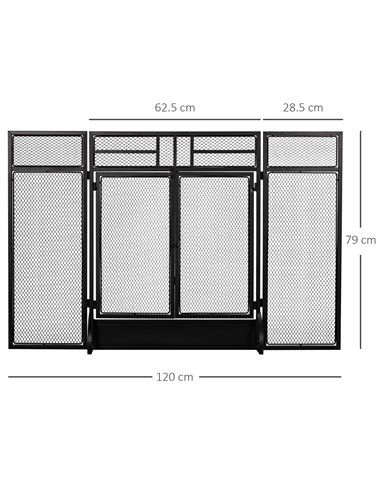 HOMCOM 3-Panel Folding Fireplace Screen with Door, Freestanding Spark Guard, Metal Mesh Fireguard, Black 820-237