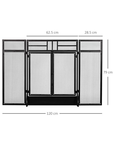 HOMCOM 3-Panel Folding Fireplace Screen with Door, Freestanding Spark Guard, Metal Mesh Fireguard, Black 820-237 - pic 96646 | FastDaddyshop