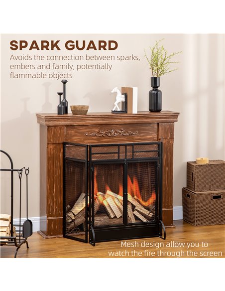 HOMCOM 3-Panel Folding Fireplace Screen with Door, Freestanding Spark Guard, Metal Mesh Fireguard, Black 820-237 - pic 96647 | FastDaddyshop