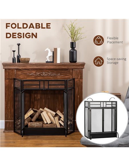 HOMCOM 3-Panel Folding Fireplace Screen with Door, Freestanding Spark Guard, Metal Mesh Fireguard, Black 820-237 - pic 96648 | FastDaddyshop
